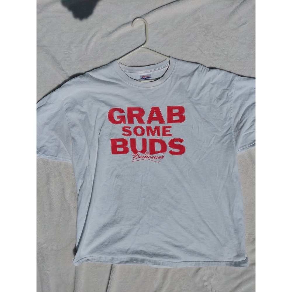 Budweiser Grab Some Buds Graphic T-Shirt White Hanes Heavyweight Mens XL